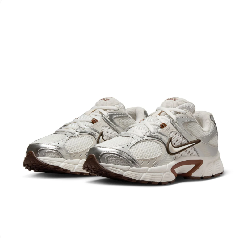 Nike Sneakers - Cream & Metallic Silver with Brown Accents