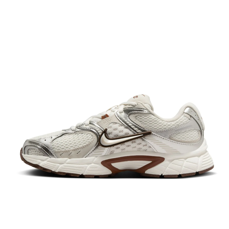 Nike Sneakers - Cream & Metallic Silver with Brown Accents