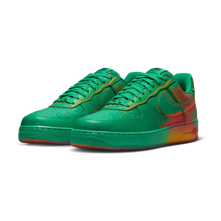 Nike Air Force 1 Sneakers - Green with Red & Orange Accents