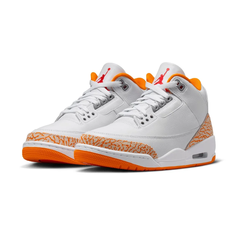 Jordan Sneakers - White & Orange with Crackle-Pattern Accents